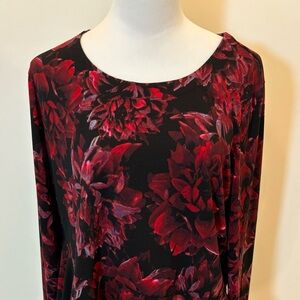 Cupio Black & Red Floral Long Sleeved Blouse Size XL